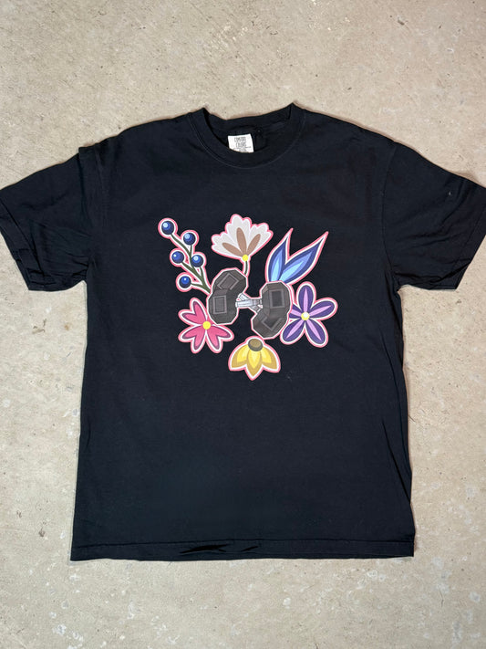 Black Floral Dumbbell T-shirt
